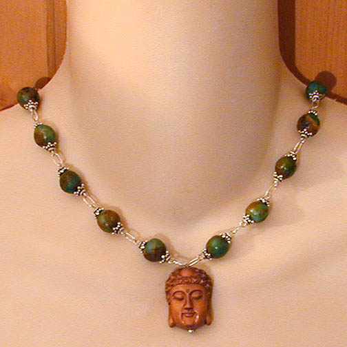 Buddha Necklace w/ Turquoise & Bali Bead Caps